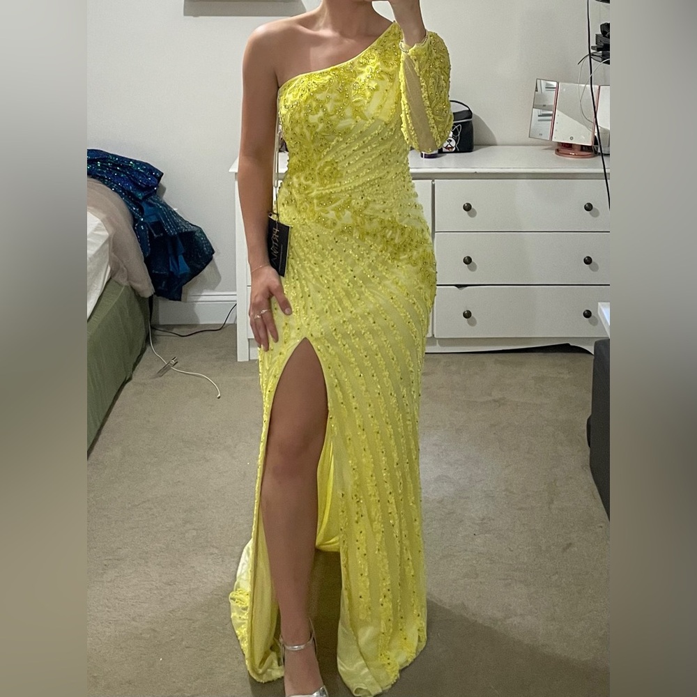 Primavera Couture Yellow One Shoulder Dress
